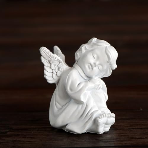 OwMell Little Angel Statue Figurine, Resin Cherub Statue Sleeping Angle Sculpture, Remembrance Healing Sympathy Gift for Memorial, Shelf Home Living Room Desktop Office Decoration - White - color: White