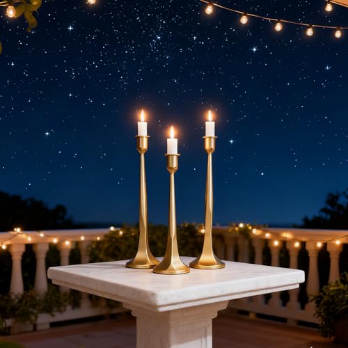 Set of 3 Gold Iron Candlestick Holders – Tapered Candle Holders for 3/4" Candles, Tall Candle Stick Set for Dining Table, Wedding, and Home Décor - color: Gold