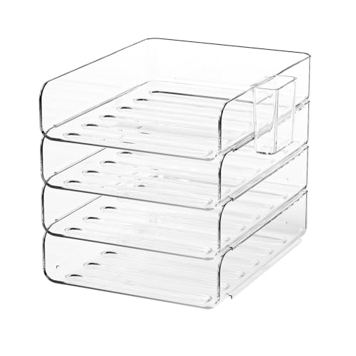 FANXIYQ 4-Tier Acrylic Paper Tray Organizer with Pen Holder | Clear Stackable Desk Organizer for Documents, Letters, A4 Paper | Modern Office/Classroom/Home Organization - color: 4-tier-vertical With Pen Holder