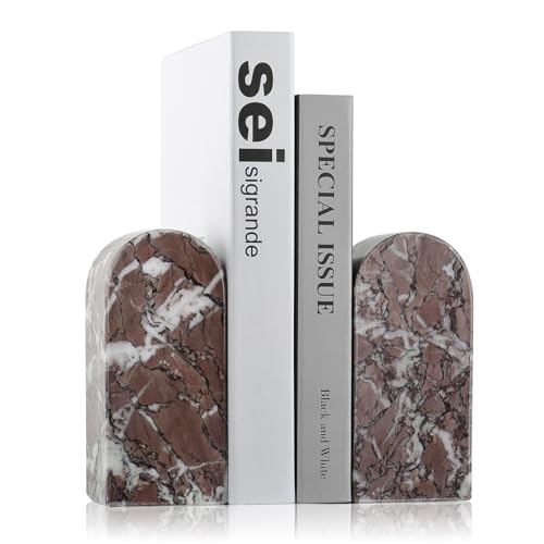 Koville Turkish Natural Marble Bookends for Shelves, Decorative Book Ends, 7lbs Heavy-Duty Marble Book Holders, Bookshelf Apartment Decor for Normal Books/CD/Video Games(Leopard) - color: Purple White Marble-leopard, size: 7lb
