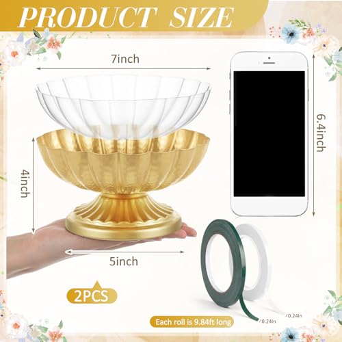 2 Pcs Metal Compote Bowl for Centerpiece Flower Holder Small Compote Vase Decorative Indoor Outdoor Flowers Fruits Plant for Valentine's Day Wedding Home Party Decoration (Bright Gold) - color: Bright Gold