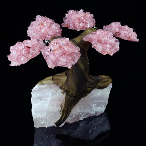Rose Quartz Gem Tree on Natural Quartz Base – Healing Crystal Art Sculpture