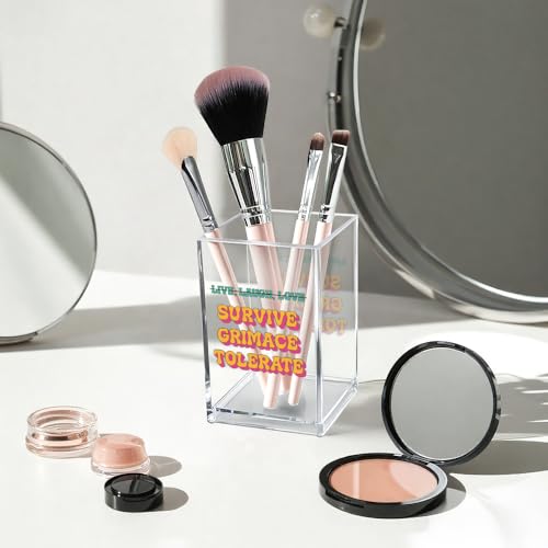 Live Laugh Love Funny Anti Cliche Acrylic Cosmetic Pencil Pen Holder Cup, Funny Sarcastic Desk Acrylic Brushes Storage Gifts for Woman Friend Colleague Boss Teacher, Daughter Graduation Gifts - style: Live Laugh