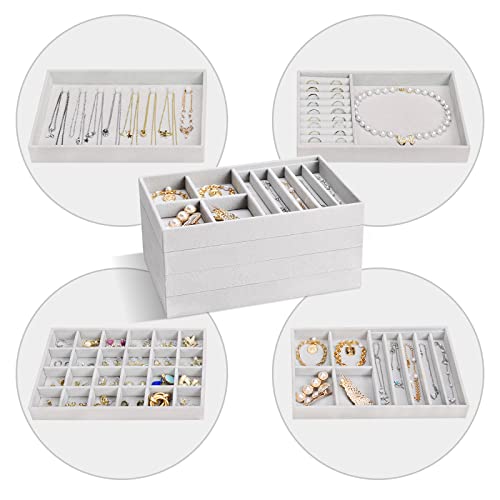 ProCase Stackable Jewelry Organizer Trays for Drawers, Jewelry Drawer Inserts Container Display Case Storage for Earring Necklace Rings Bracelet with Removable Dividers -Grey, 4 Layers - color: Grey, size: 4 Layers