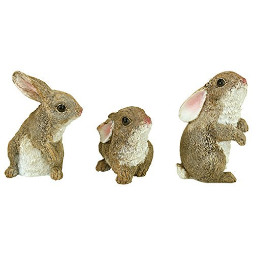 Design Toscano QM92008 Bunny Den Rabbits Indoor/Outdoor Set of Three Garden Animal Statues, 5 Inches Tall, Handcast Polyresin, Full Color Finish - style: The Bunny Den