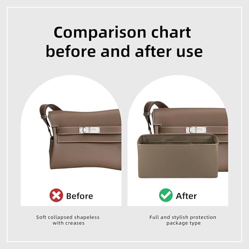 DGAZ Silk Purse Organizer Insert Fits Hermes Kelly Messenger Bags，Silky Smooth Bag Organizer，Luxury Handbag & Tote Shaper(Kelly Messenger MM,Etoupe Grey) - color: Etoupe Grey, size: Kelly Messenger MM