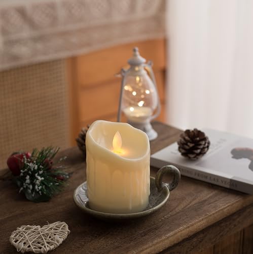 1pack Vintage Ceramic Candle Holders with Handle, Round Farmhouse Ceramic Plate Tray,Sage Holder for Burning,Incense Holder for Meditation Room Home Decor(Green) - color: Green