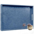 30x24 inches Rectangle Leather Ottoman Serving Tray with Hole Handles, Extra Large Modern Service Tray for Living Room, Coffee Table, Bed, Tea, Food, Countertop, Kitchen, Dinner, Picnic (Blue) - color: Blue, size: 30" x 24" x 2"