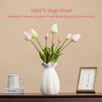 White Ceramic Vase with Ruffled Rim & Scalloped Texture - 8.5" Unique Flower Vase for Pampas Grass & Centerpieces, Decorative Boho/Farmhouse Vase for Living Room, Office Desk & Gift for Her/Yourself