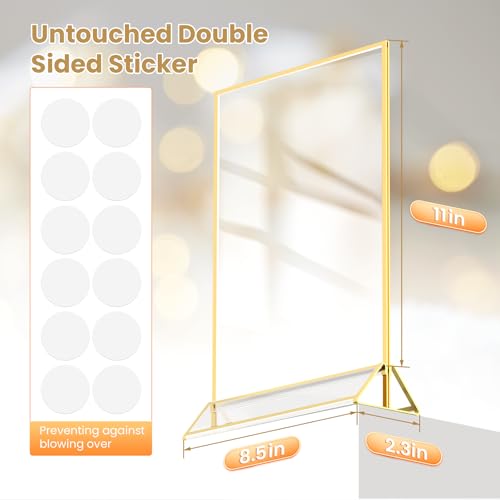 Acrylic Sign Holder 8.5X11 Gold Frames Double-Sided Gold Picture Frames for Flyer Holder Menu Holder Wedding Table Number Holder Christmas Photo Frame with Removable Sticky Dots -6 Pack