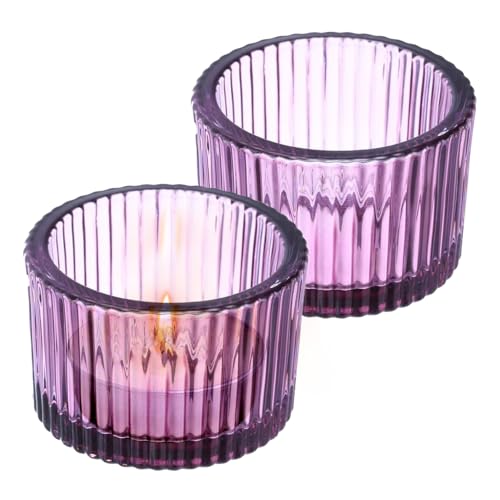 2 Pcs Tealight Candle Holder,Votive Candle Holders Glass Candle Holders Tea Lights Candle Holder for Table Centerpiece Decor Party&Home,Wedding Deco (Purple) - color: Purple