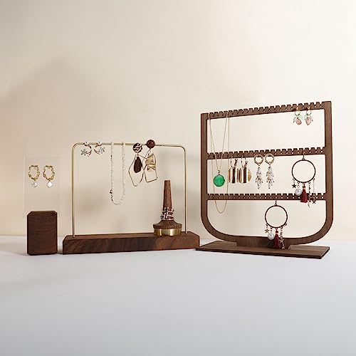 GemeShou wooden hanging jewelry organizer, walnut jewelry display holder for selling, dangle necklace storage shelf, 3 tier earring display stands for selling【Jewelry shelf-3 tier】