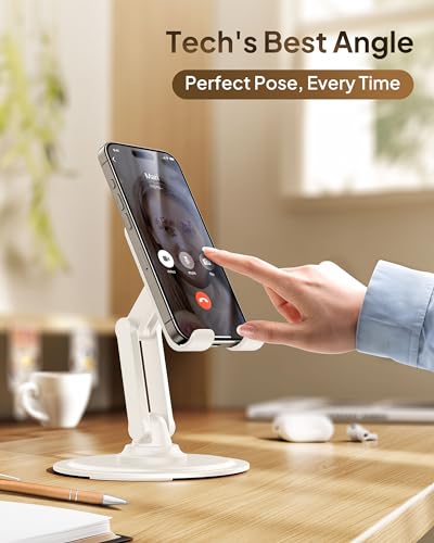 COOPER 360° Stand, [Gift Family Pack], Rotating Cell Phone Stand for Desk, Cell Phone Holder for Desk, iPhone Stand Holder, Sturdy Metal Base, Fits Samsung, Android Smartphones, (Cream White, 2-Pack) - color: x2 Pack - All White