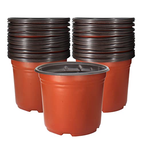 50 Pack 1 Gallon Plastic Plant Nursery Pots Thickened Soft Plastic Plant Pots with 50 Pcs Waterproof Plastic T-Type Plant Tags and 2Pcs/Set Transplanting Digging Mini Tools - size: 1 gallon--7.48inch(50pcs)
