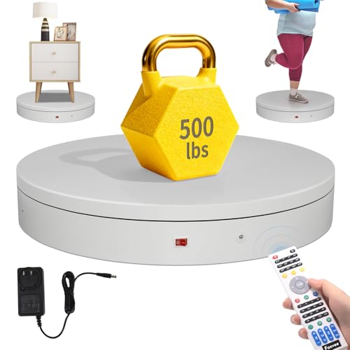 Remote-Controlled Motorized Turntable,Heavy Duty Motorized Rotating Display Stand,Speed-Adjustable Rotating Platform,Multi-Mode Photography Turntable for 3D Scan,Showcase(15.8in/White) - size: 15.8inch/White/500Lbs Load