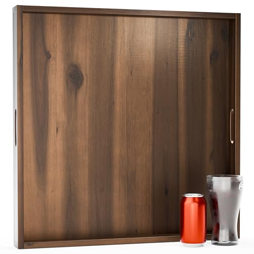 TIDITA 24 x 24 inch Acacia Wood Square Ottoman Tray – Large Wooden Tray for Ottoman, Extra Large Ottoman Tray for Living Room, Coffee Table & Decorative Use (Walnut Color) - color: Walnut, size: 24" x 24" x 2.4"