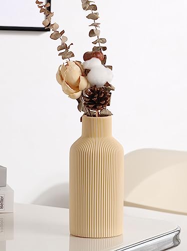 Ceramic Flower Vase,Minimalist Modern Farmhouse Decorative,Small Boho Vase for Pampas Grass,Table,Shelf Bookshelf Decor,Mantel,Entryway Decoration and Centerpieces(8 inch,Beige) - color: Light Yellow