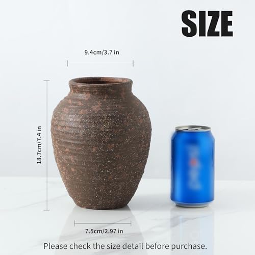 Ceramic Flower Vase 7.4 inch Farmhouse Rustic Vase for Home Decor Handcrafted Pottery Vase Small Terracotta Vases for Dining Table Decor Fireplace Living Room Bathroom Wedding Centerpiece - color: 205-2-7.4in