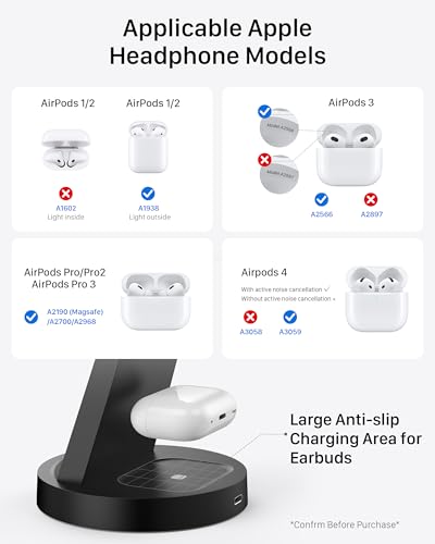 Anlmz 3 in 1 Charging Station for iPhone, Wireless Charger for iPhone 17 16e 16 15 14 13 12 11 X Pro Max & Apple Watch - Wireless Charging Station for AirPods 4 3 Pro - color: Black