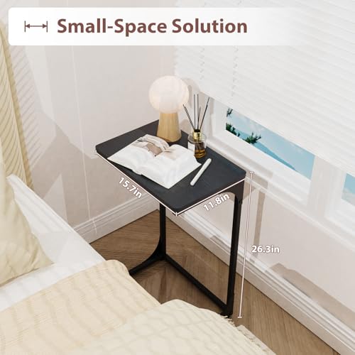 C Shaped End Table, TV Tray Side Table for Couch, Couch Tables that Slide Under C Table Side Table for Small Spaces Living Room Bedroom Bedside Home Office, Black - color: Black, size: 1
