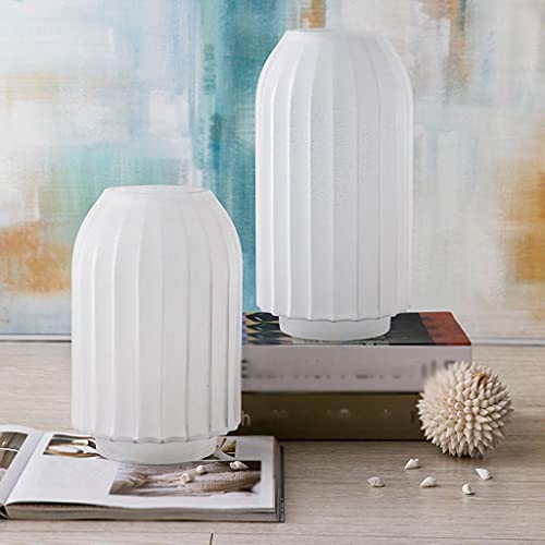 vases White Frosted Glass Vase Modern Home Restaurant Coffee Table Office Desktop Decoration Vase Striped Vase Gift Vase Flower vase(A) - color: A