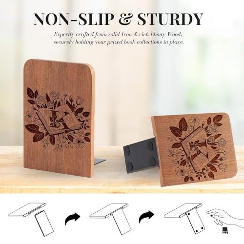 Wood Bookends, Book Ends for Shelves with Decorative Alphabet A and Z Design - Heavy Duty Iron & Ebony Wood Book Ends for Shelves Bookcase Desk - 1 Pair - K - color: K