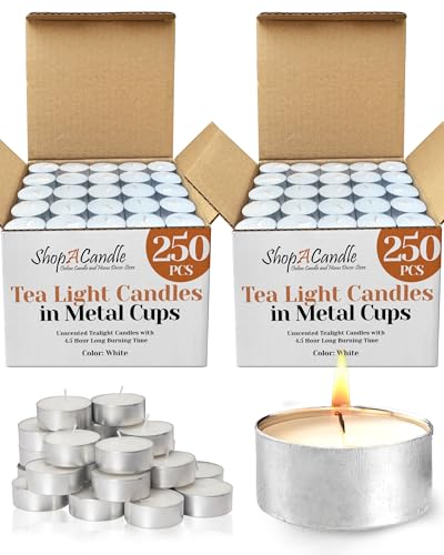 Tea Light Candles in Metal Cups - 4.5 Hours Clean, Long Burning White Unscented Tea Candles - 500 Candles - Votive Bulk for Romantic Dinner, Wedding, Spa & Hotels by PARNOO - style: 500 Pack 4 Hours Burn Time
