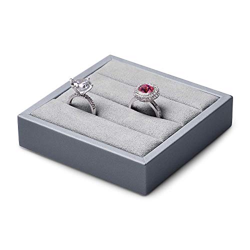 Oirlv Premium Leather Ring Display Stand Small Ring Tray Showcase Jewelry Display Jewelry Holder Home Organizer(Light Grey) - color: Light Grey