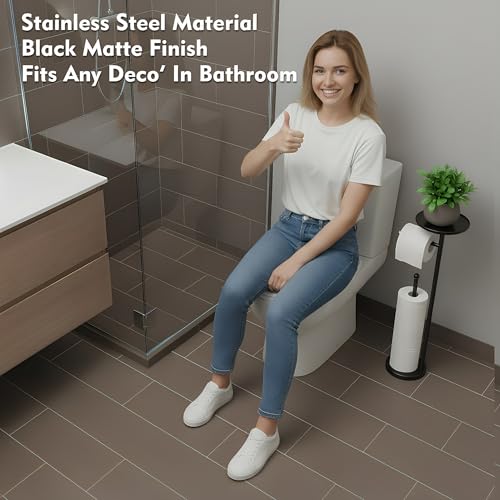 Toilet Paper Holder with Shelf, Tissue Roll Holder Stand with Storage Space for Holding Extra 4 Toilet Paper Rolls, Stainless Steel Rustproof Freestanding (Black Matte) - color: Black Matte