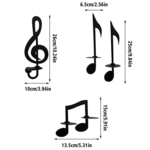 MANMAOHE Black Music Note Wall Sconce Metal Wall Sconce Candle Holder Set of 4 Wall Mount Tea Light Candle Holders Musical Symbol Candle Holder Rack for Home Office Classroom