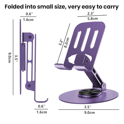 Universal Metal Cell Phone Stand, Multi-Angel Adjustable 360° Rotation Non-Slip Metal Phone Stand Compatible with iPhone 17 16 Pro Max and All Smartphones (Purple&Purple) - color: Purple&Purple