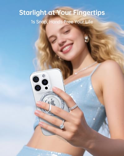 SYNCWIRE Magnetic Phone Ring Holder for MagSafe - Glitter Phone Grip Stand with 360° Rotation & Reinforced Hinge, Compatible with iPhone 16 15 14 13 Pro Max Plus MagSafe Accessories - Glitter Silver - color: Single Ring-1PCS-Glitter Silver