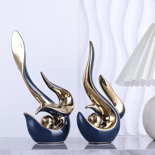 XMGZQ Mid Century Modern Abstract Art Home Decor Accent,Porcelain Statues for Living Room Coffee Table Centerpieces for Dining Room,Ceramic Sculptures and Gold Knick Knacks for TV Stand Decor (Blue) - color: Blue