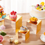 Chuangdi 2 Sets Acrylic Display Risers, Product Stand, Jewelry Display Riser Shelf Showcase Fixtures for Dessert Cupcake Candy Figure Treat Action Showcase (Gold,Medium Set) - color: Gold, size: Medium Set