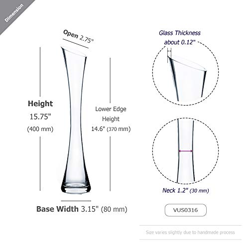 WGV Maria Bud Vase, Width 3", Height 15.75", Clear Tall Slant Cut Opening Gathering Concaved Glass Floral Container Centerpiece for Wedding Party Event Home Office Decor, 1 Piece - size: 3"x16"H Maria