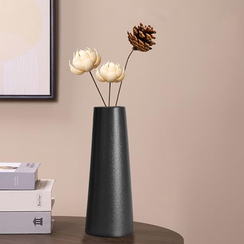 Black Ceramic Vase, 10 Inch Modern Rustic Table Vase for Pampas Grass, Flowers, Dried Flowers, Home Decor - Matte Black - color: Black, size: Large: 10 inches