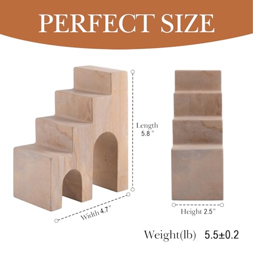 Natural Marble Book Ends for Shelves, Decorative Stone Bookends for Heavy Books, Aesthetic Castle Book Holder/Stopper for Chic Home, Office, or Library Decor, Ideal for Any Bookshelf, Set of 2 - color: Huang Sandstone