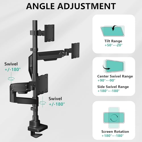 WALI Triple Monitor Mount - Extra Tall 3 Monitor Desk Mount for 13-49 Inch Ultrawide Screens, Up to 44 lbs, Fully Adjustable Heavy Duty Monitor Arm, VESA 75/100 mm (GSDM003-P), Black - size: 13"-49", style: Triple Arms