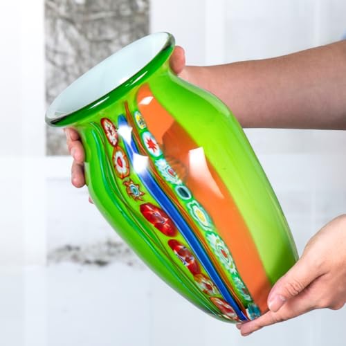 KAMMAK Colored Glass Vase, Beautiful Hand Blown Decorative Vase, Modern Art Vase for Flower Mantle Dining Table Centerpiece, Entryway Living Room Wedding Decoration (JG2071) - style: JG02071