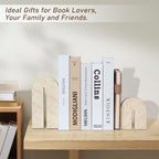 BOHDK Book Ends for Shelves, Resin Heavy Duty Decorative Bookends, Retro Arch Book Holder for Heavy Books, Imitation Travertine Book Stopper for Home Decor, Study, Bookshelf, Desktop, Set of Two