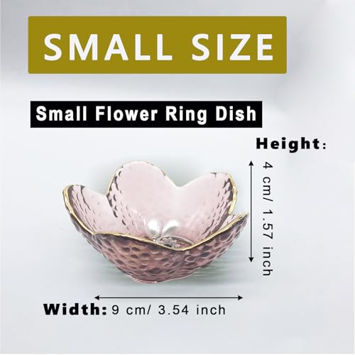Small Ring Dish Jewelry Tray, Glass Jewelry Dish Trinket Bowl, Crystal Ring Holder Dish Jewelry Plate, Nightstand Decor Jewelry Holder Dish, Engagement Jewelry Bowl Dish for Rings, Earrings - color: Pink