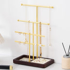 modern T-shaped jewelry rack, jewelry tower, gold metal, square ceramic base decoration display tower, necklace, bracelet, ring storage rack (3-layer wooden pallet black) - style: 3-layer wooden pallet black