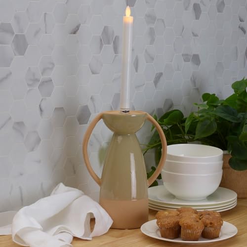 Elements Ceramic Pillar Candle Holder, for Use with Real Wax or Flameless Candles, 7.44x4.41x10 Inch, Green - size: 7.44" L x 4.41" W x 10" H