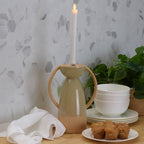 Elements Ceramic Pillar Candle Holder, for Use with Real Wax or Flameless Candles, 7.44x4.41x10 Inch, Green - size: 7.44" L x 4.41" W x 10" H