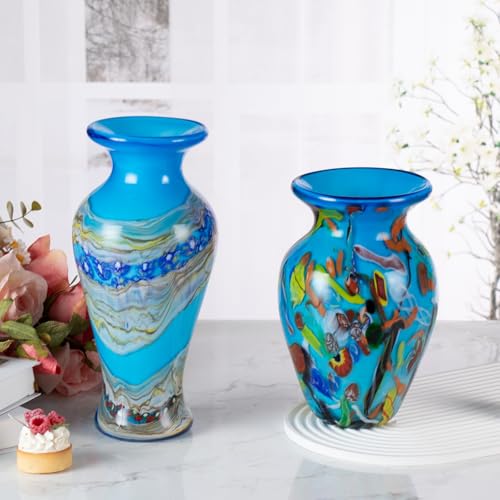 KAMMAK Colored Glass Vase, Beautiful Hand Blown Decorative Vase, Modern Art Vase for Flower Mantle Dining Table Centerpiece, Entryway Living Room Wedding Decoration (JG2064) - style: JG02064