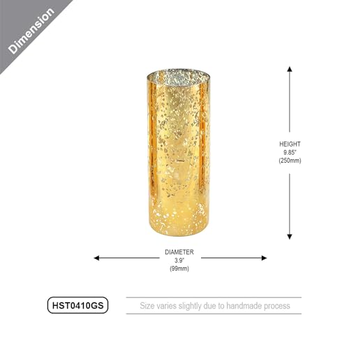 WGVI Hurricane Candle Holder Sleeve, W: 4", Ht: 10", Gold Speckled Glass Cylinder Open Both Ends, Chimney Tube Shade, 1 Piece - size: 4x10"H