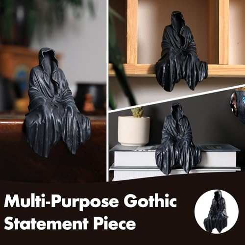 Tabletop Gothic Figurine Grim Reaper Statue - Gothic Spooky Sculpture for Garden or Bookshelf - 5.9 inch Mysterious Resin Dedor - Bookshelf Decor Fantasy.