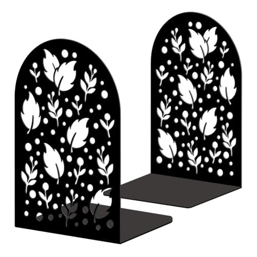 Peacoblue Metal Bookends for Shelves, Modern Decorative Heavy Duty Study Book Ends Stoppers for Office, Desk, Shelf, Room 5.3"x4.3"x7.9" Cast Iron Simple Tall Bookends 1 Pair (Leaf Nature Silhouettes) - style: Leaf Nature Silhouettes