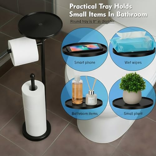 Toilet Paper Holder with Shelf, Tissue Roll Holder Stand with Storage Space for Holding Extra 4 Toilet Paper Rolls, Stainless Steel Rustproof Freestanding (Black Matte) - color: Black Matte