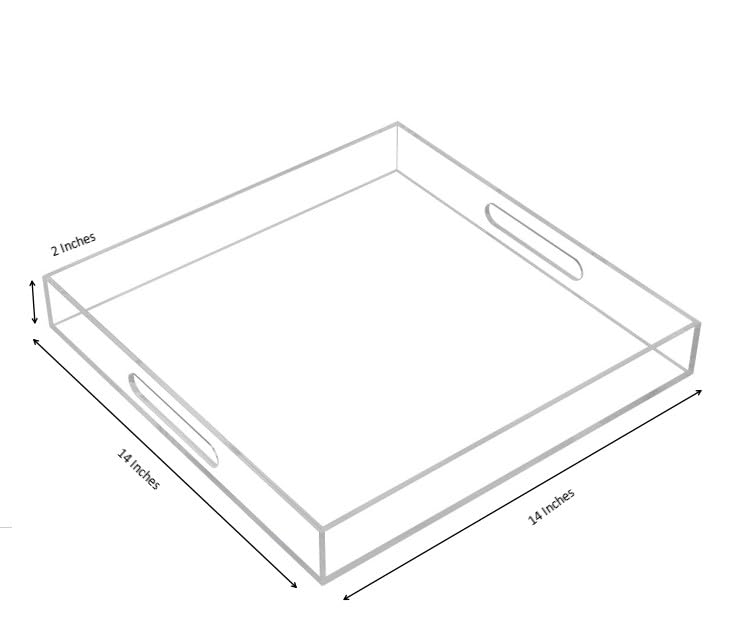 Clear Sturdy Acrylic Serving Tray with Handles - 14x14Inch - Coffee, Appetizer, Breakfast, Butler Tray - Kitchen Countertop & Makeup Drawer Organizer - color: Clear, size: 14" x 14" x 2"